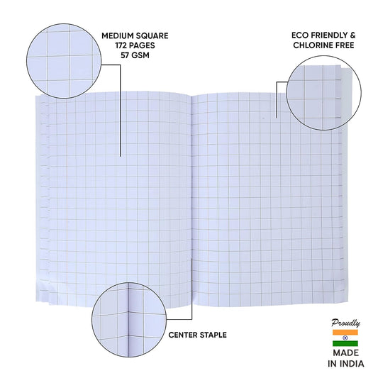 Doms Brown Cover Notebook | Medium Square 12mm | 57GSM | 172 Pages | 18 x 24 cm | Pack of 6