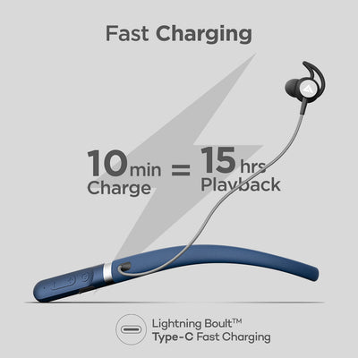 Boult Audio ZCharge Wireless in Ear Bluetooth Neckband with ENC Mic, 40H Playtime, Type-C Fast Charging (10Mins=15Hrs Playtime), Dual Pairing, Made in India, Biggest 14.2mm Drivers Ear Phones (Blue)