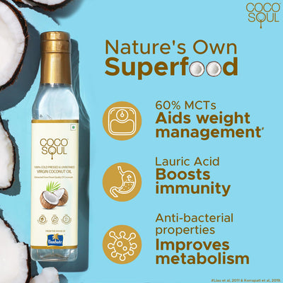 Coco Soul Cold Pressed Unrefined Virgin Coconut Oil | 60% MCT | Multipurpose Usage | Daily Cooking| Keto Friendly | Naturally Cholesterol Free | A1 grade real coconut | From Makers of Parachute 500 ml