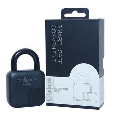 Arcnics® - Rugged Smart Fingerprint Padlock, Bluetooth Enabled Rechargeable Padlock, 10 Fingerprints Support, Keyless/Passwordless Access, Waterproof (IP65), Works with Smart Life (Black)