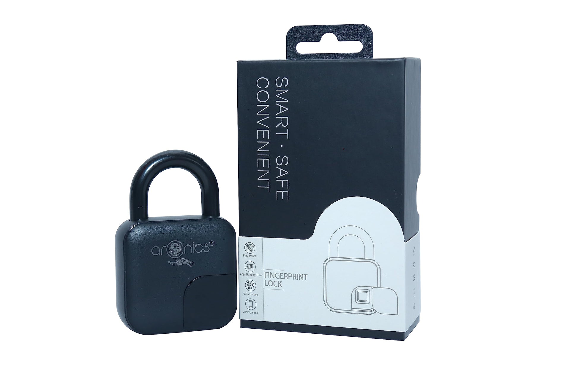 Arcnics® - Rugged Smart Fingerprint Padlock, Bluetooth Enabled Rechargeable Padlock, 10 Fingerprints Support, Keyless/Passwordless Access, Waterproof (IP65), Works with Smart Life (Black)