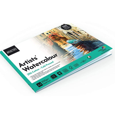 BRUSTRO Artist Watercolour Pad Cold Pressed 300 GSM 25% Cotton A4 - (12 + 4 Free Sheets)