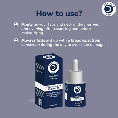 Dermistry Pure 2% Salicylic Acid 2% Zinc Face Serum for Oily Acne Prone Skin Removal Blackheads Whiteheads Pimples Scar Marks Healing Redness Dark Spots Removes Excess Sebum Oil Control UV Protection 30ml