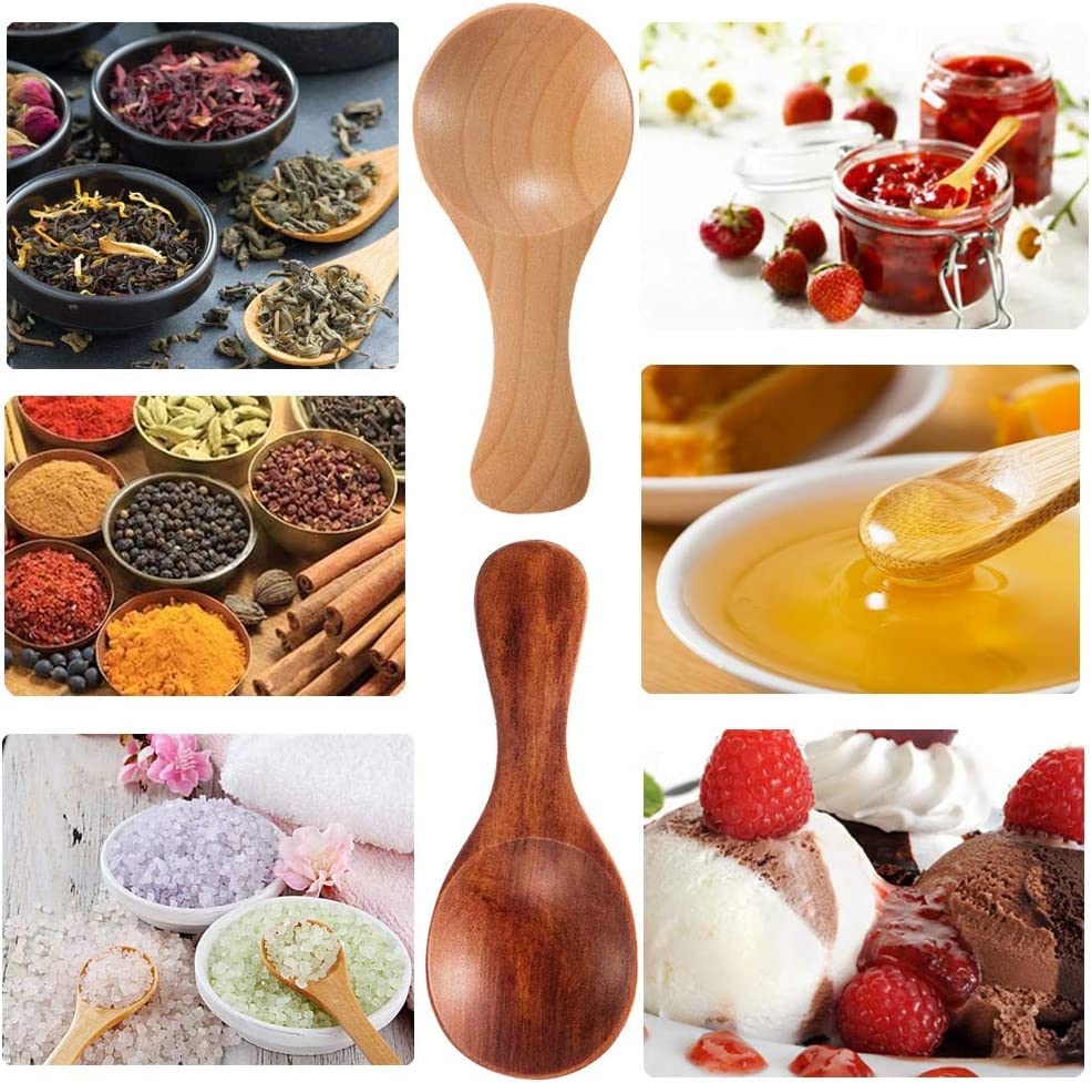 Craftland Wooden Spice/Masal Small Spoon for Tea Coffee Sugar Condimants & Small Containers/Jar (Set of 6 (Brown)),7.7 centimeter