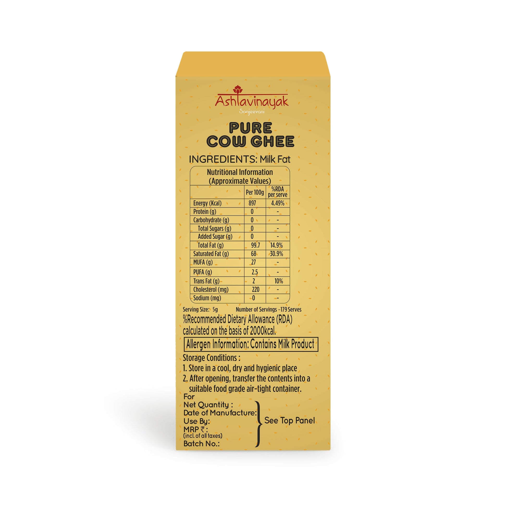 Ashtavinayak Sanjeevani Cow Desi Ghee | Cow Ghee | 100% Natural & Pure | Untouched By Hand | Natural, Aromatic & Healthy | Tamper Proof (900Ml)