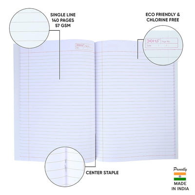 Doms Brown Series Notebook | A4 | Single Line | 57GSM | 140 Pages | 21 x 29.7 cm | Pack of 6