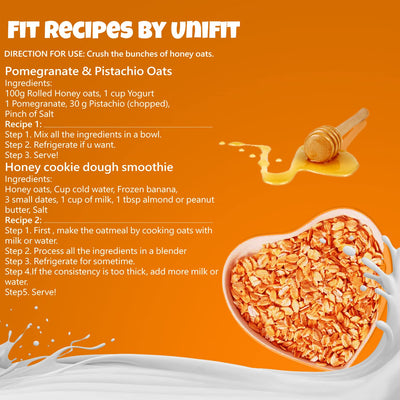 UNIFIT Honey Rolled Oats | Honey Oats | Healthy Breakfast | Rich Source of Protein & High Fiber Oats | Whole grain Oats | 400g | Pack of 1