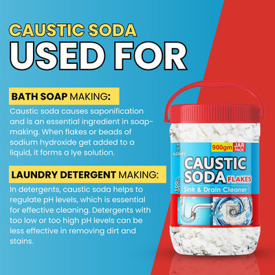AAAL Caustic Soda Flakes 900gm (SUPER JAR PACK) Chimney Cleaner, Pure & Powerful Drain Cleaner