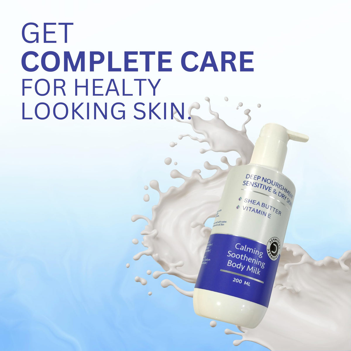 Dermistry Deep Nourishment Body Milk Lotion for Sensitive & Dry Skin, Calming & Soothing with Shea Butter & Vitamin E, Non-Greasy, Repairs & Smoothens Skin, Moisturizer For Winter, Men & Women