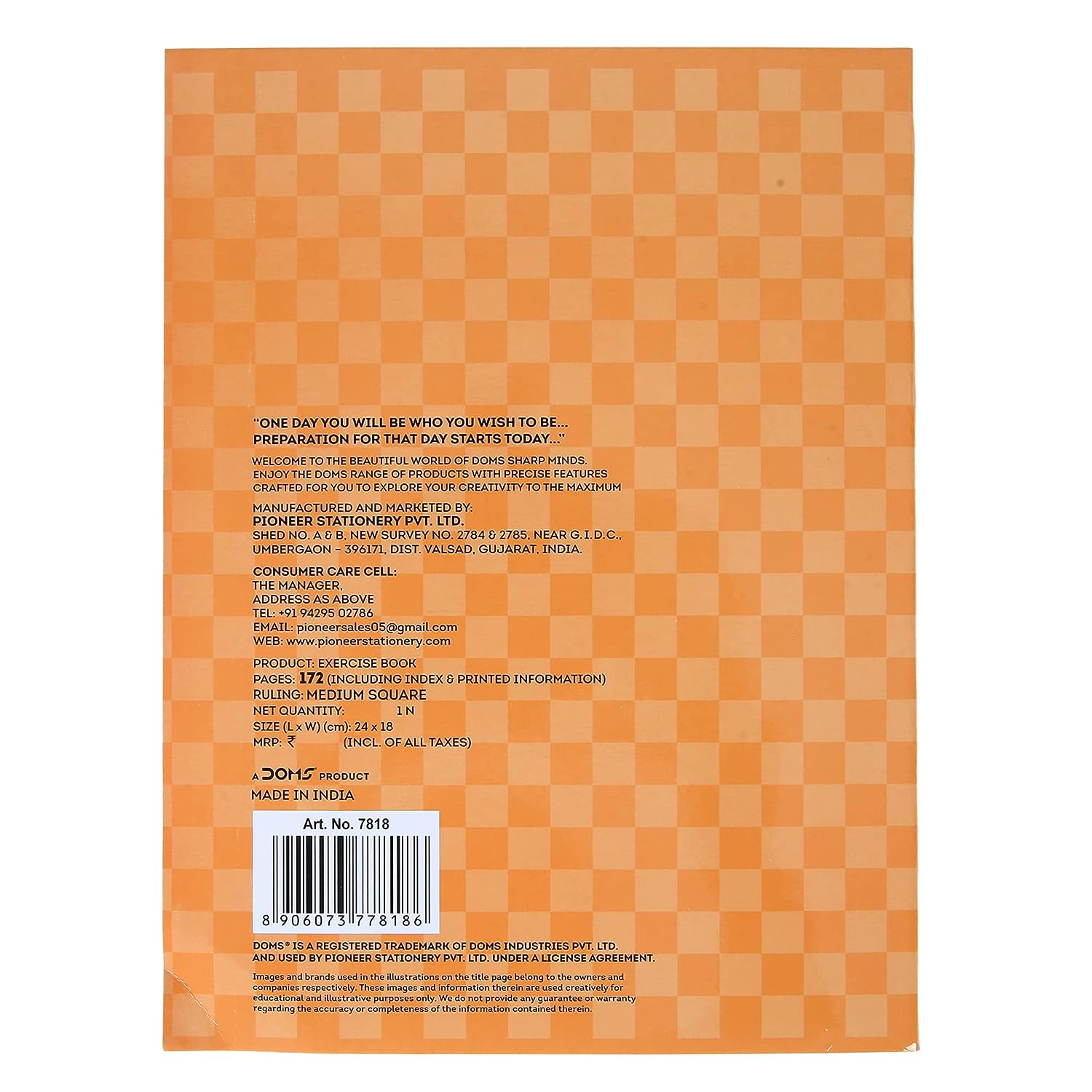 Doms Brown Cover Notebook | Medium Square 12mm | 57GSM | 172 Pages | 18 x 24 cm | Pack of 6