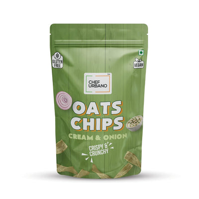 Chef Urbano Oats Chips Cream & Onion 85g | Gluten Free | | Vegan | Low GI| Crunchy Healthy Snacks | High Protein and Fiber Rich | Good for Diet | Good for Kids ( Pack of 50 )