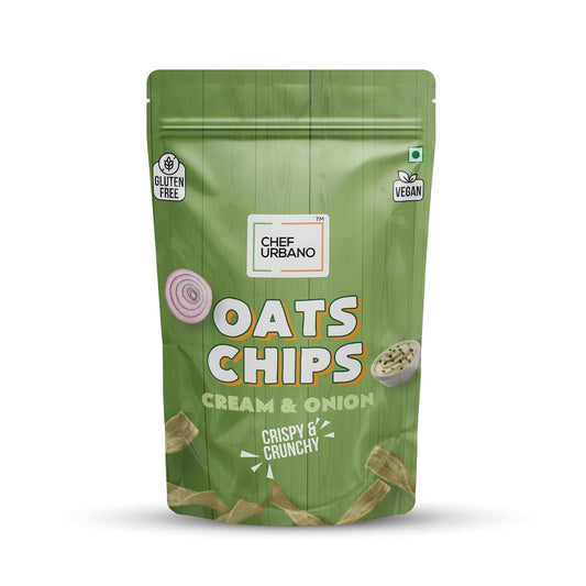 Chef Urbano Oats Chips Cream & Onion 85g | Gluten Free | | Vegan | Low GI| Crunchy Healthy Snacks | High Protein and Fiber Rich | Good for Diet | Good for Kids