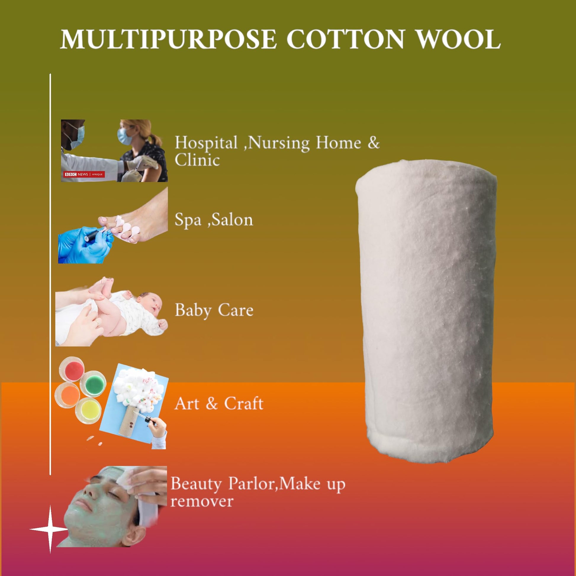 AdviCare Absorbent Pure Cotton Wool for Multipurpose use,Cotton Wool can use for First-Aid, Clinical Use, Makeup Remover, Salon, Beauty Baby care & art and Craft pack of 500gms -White