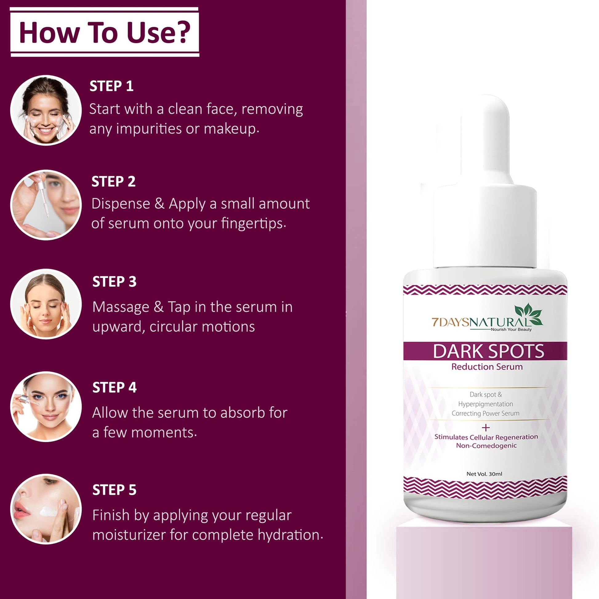 7 DAYS Dark Spots Serum for Men & Women | Daily Face Serum for Glowing Skin, Oily Skin & Dark Spots(30 Ml)