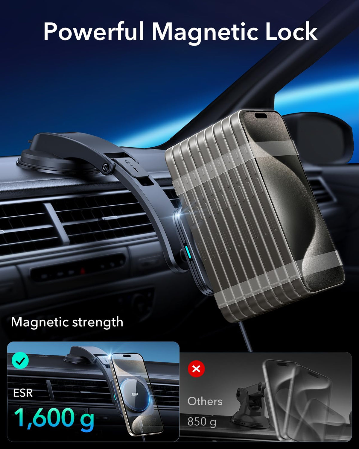ESR Dashboard MagSafe Car Mount Charger, Compatible with MagSafe Car Charger, Magnetic Car Phone Holder for iPhone 16/15/14/13/12 Series & Galaxy S25, Fast Charging, Black