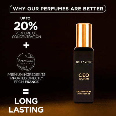 Bella Vita Luxury CEO Woman Eau De Parfum Perfume with Bergamot, Tonka & Vanilla |Premium,Long Lasting Woody & Fruity Fragrance Scent for Women, 20 ML