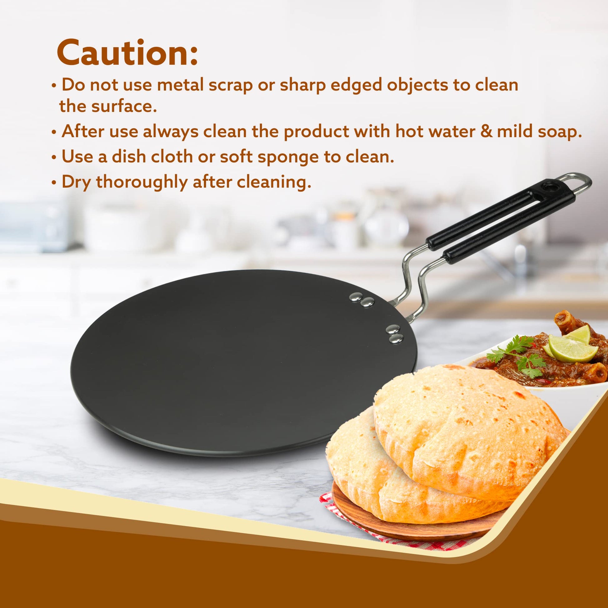 AGARO Elite Hard Anodised Tawa for Kitchen, 25 cm Diameter Tawa for Roti, Chapati, Paratha, Riveted Handle, 4 mm Thick Base for Uniform Heating, Gas Oven Compatible, Cooking, Cookware