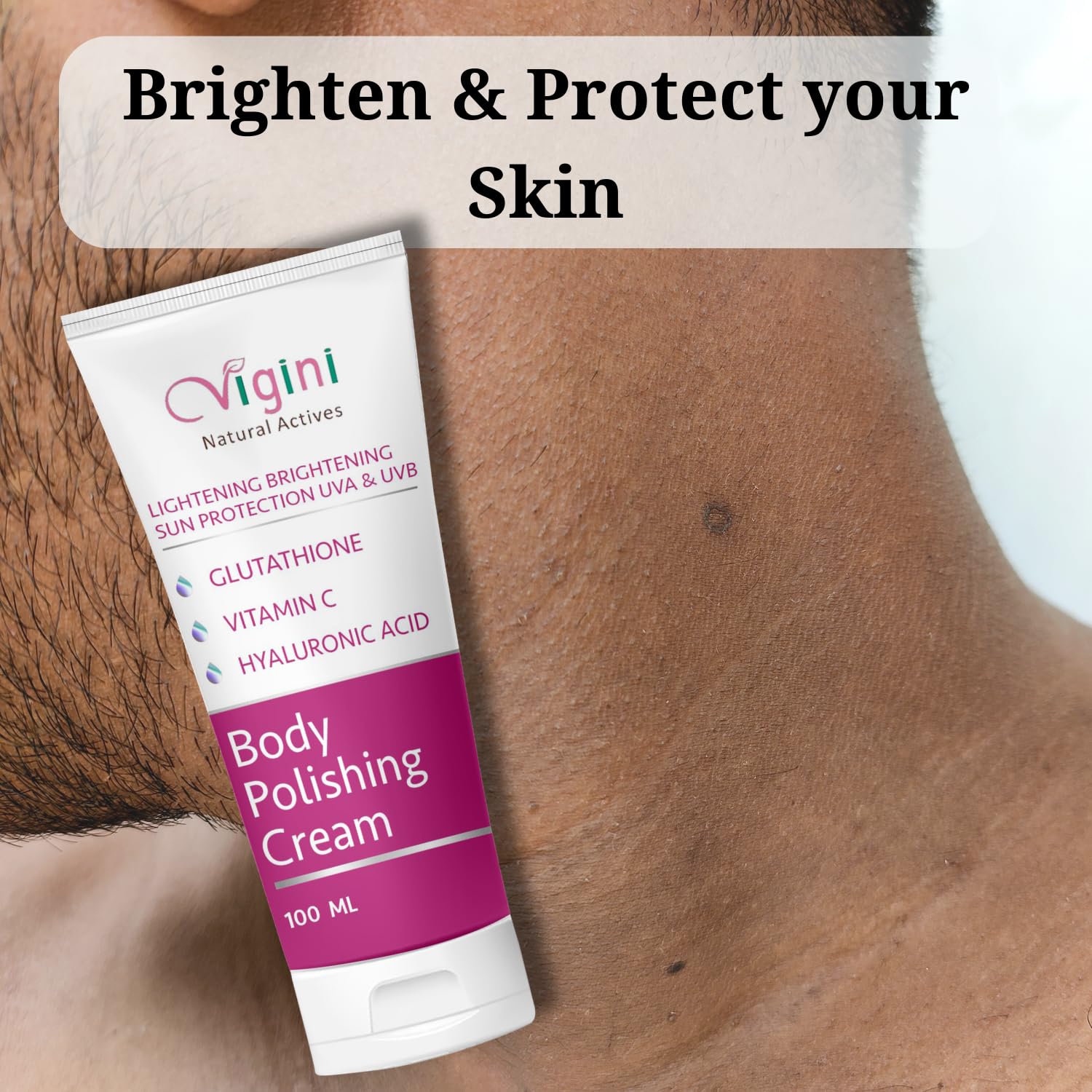 Vigini Skin Whitening Lightening Brightening Scrub Moisturizer Full Body Radiance Cream, Tan Pigmentation Removal, Glutathione Hyaluronic Acid Vitamin C Scrub Cream, Underarms Women Men - 100ml