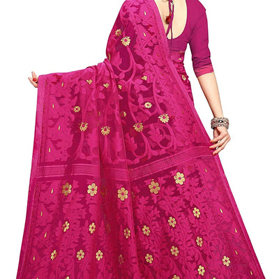 Aishwarya Sarees Women's Jamdani Jute Cotton Saree With Blouse Piece (AS - SOFT DHAKAI NEW -1_Pink)