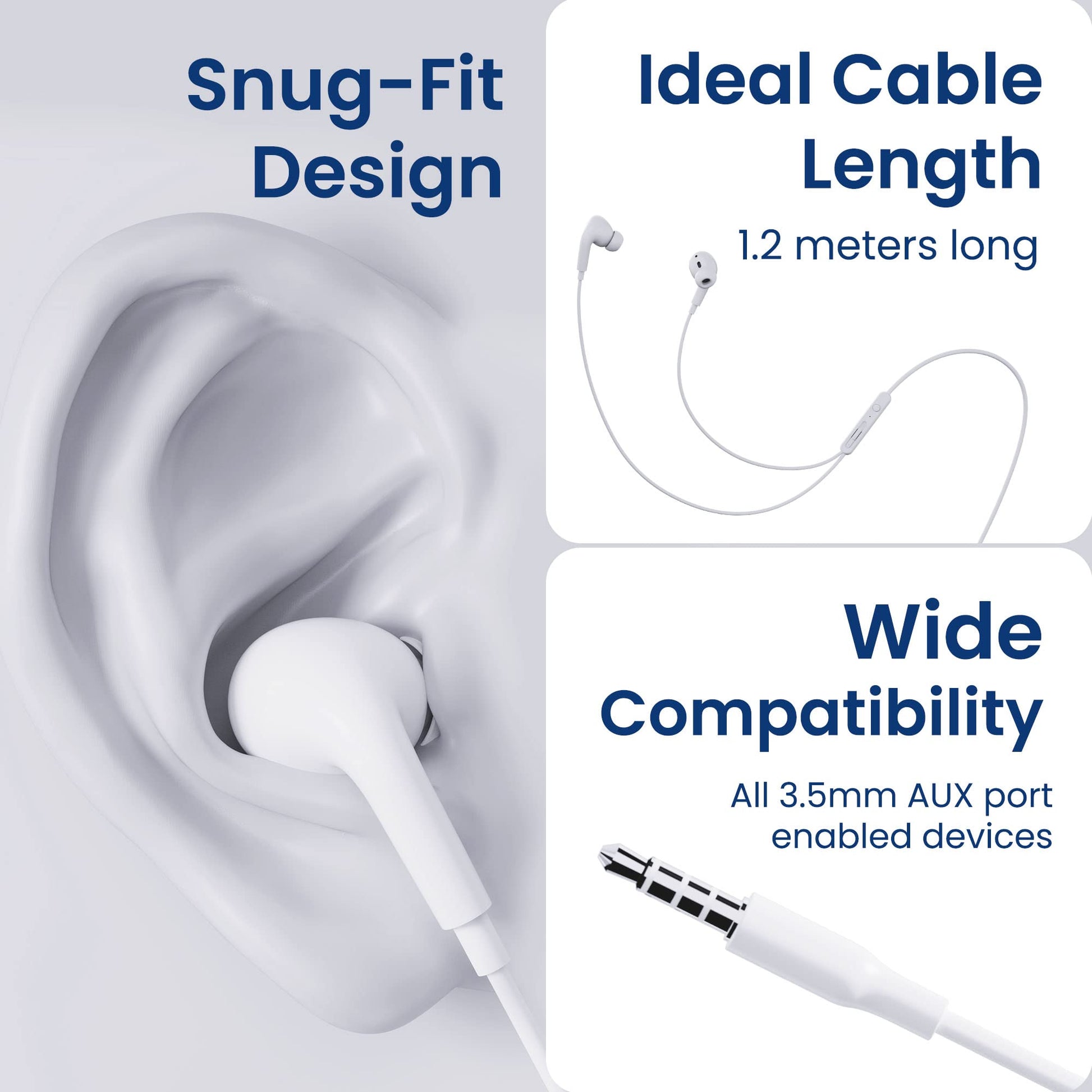 Ambrane Wired in Ear Earphones with in-line Mic for Clear Calling, 12mm Dynamic Drivers for BoostedBass™, 3.5mm Jack, Multi-Functional Controller (Stringz 74, White)