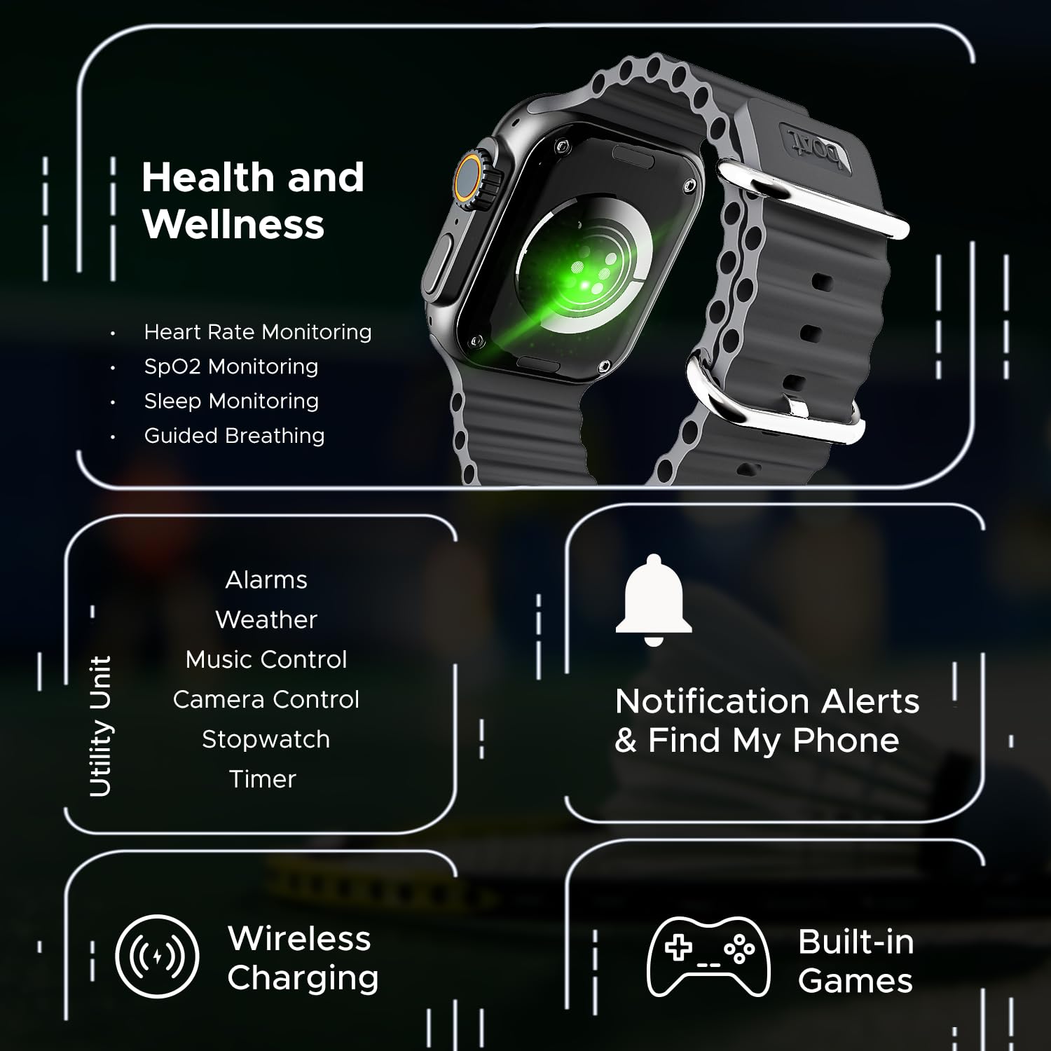 boAt Wave Elevate Pro Smart Watch w/ 1.96" AMOLED Display, BT Calling, Coins,Rugged Metal Body,Functional Crown,Always on Display,100+Sports Mode,Menstrual Tracking,HR & SpO2(Dark Grey)