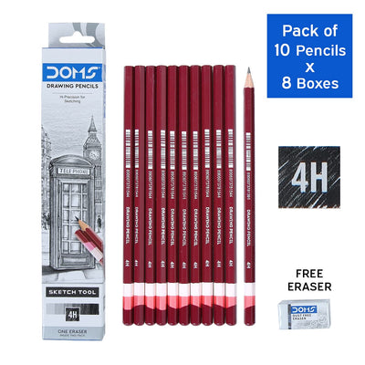 Doms Drawing & Sketching 4H Graphite Pencil (Pack of 10 x 8 Set) (DM8269P8)