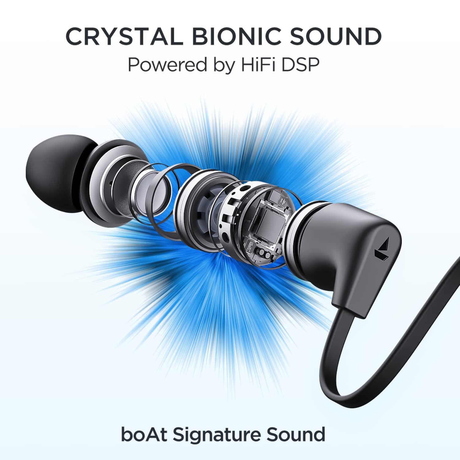 boAt Rockerz Trinity in Ear Earphones with 150H Playtime, Crystal Bionic Sound Powered by HiFi, Signature Sound, Beast™ Mode, ENx™ Tech, ASAP™ Charge,IPX5,Dual Pairing(Cosmic Black)