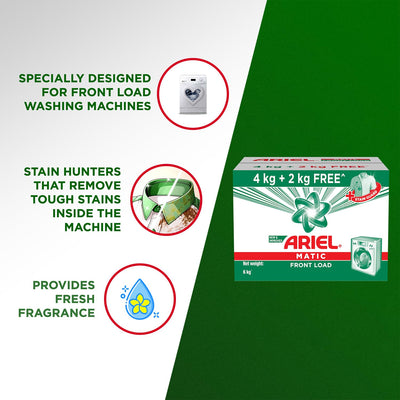 Ariel Matic Front Load Detergent Washing Powder – 4 Kg+2 KG free