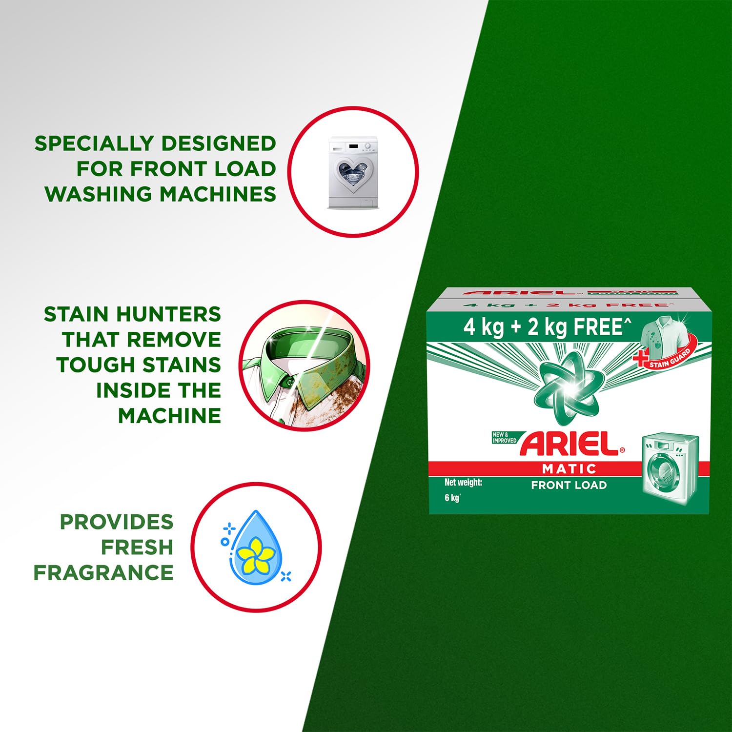 Ariel Matic Front Load Detergent Washing Powder – 4 Kg+2 KG free
