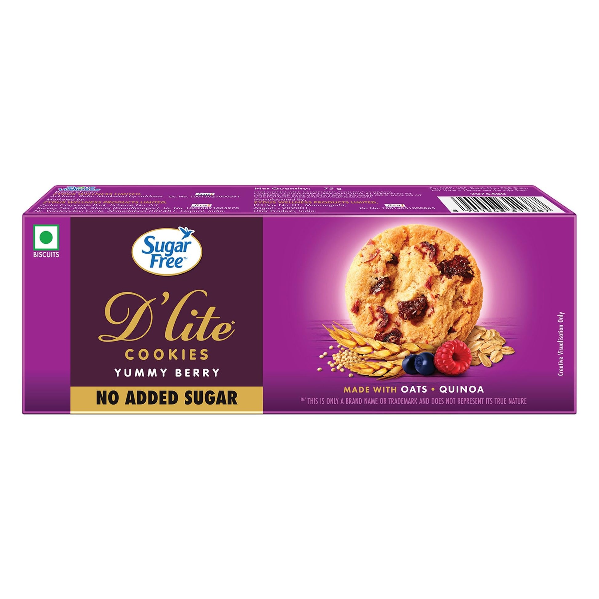 Sugar Free D’Lite Yummy Berry Cookies | Zero Added Sugar | Made with Oats & Quinoa 75g