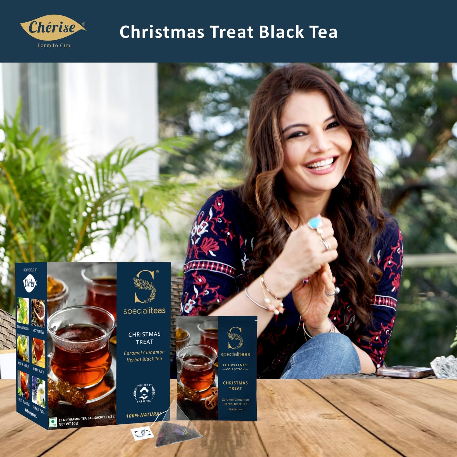 Cherise Specialiteas Christmas Treat Caramel Cinnamon Herbal Black Tea (2 g x 25 Pyramid Tea Bags)