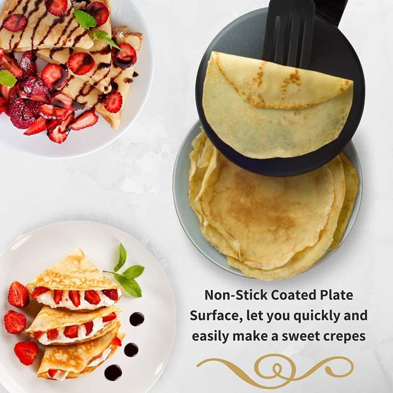 Ameedarshan Electric Crepe Maker Dosa Maker Auto Power Off|Portable Crepe Maker With Non-Stick Dipping Plate And Egg Whisk|Easy To Use For Pancakes,Chapati,Chilla,Dosa,Egg Beater ,Black,600W