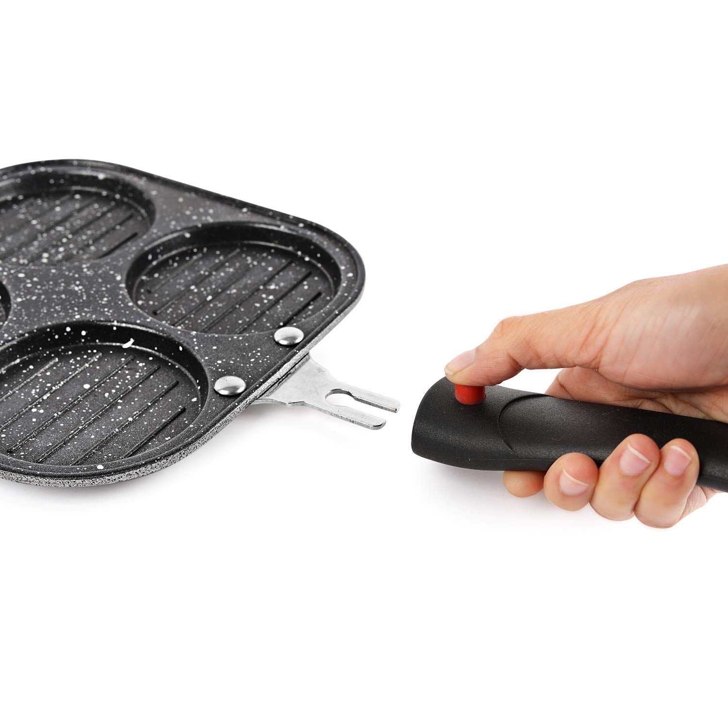 Cello Non-Stick 4- Cavity Aluminium Uttapam Maker with Spatter, Black