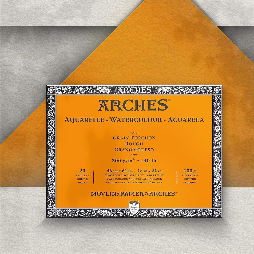 Arches Watercolour 300 GSM Rough Natural White 46 x 61 cm Paper Blocks, 20 Sheets