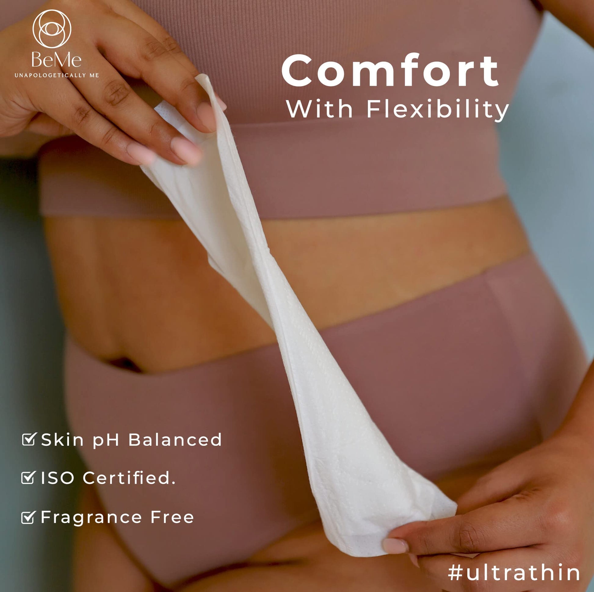Be Me - 12 Sanitary Pads For Women, Rash Free, Ultra-Thin, Leak Proof, Biodegradable, Certified Napkins, LARGE for Medium Flow (Pack of 12) With White Disposable Pouch
