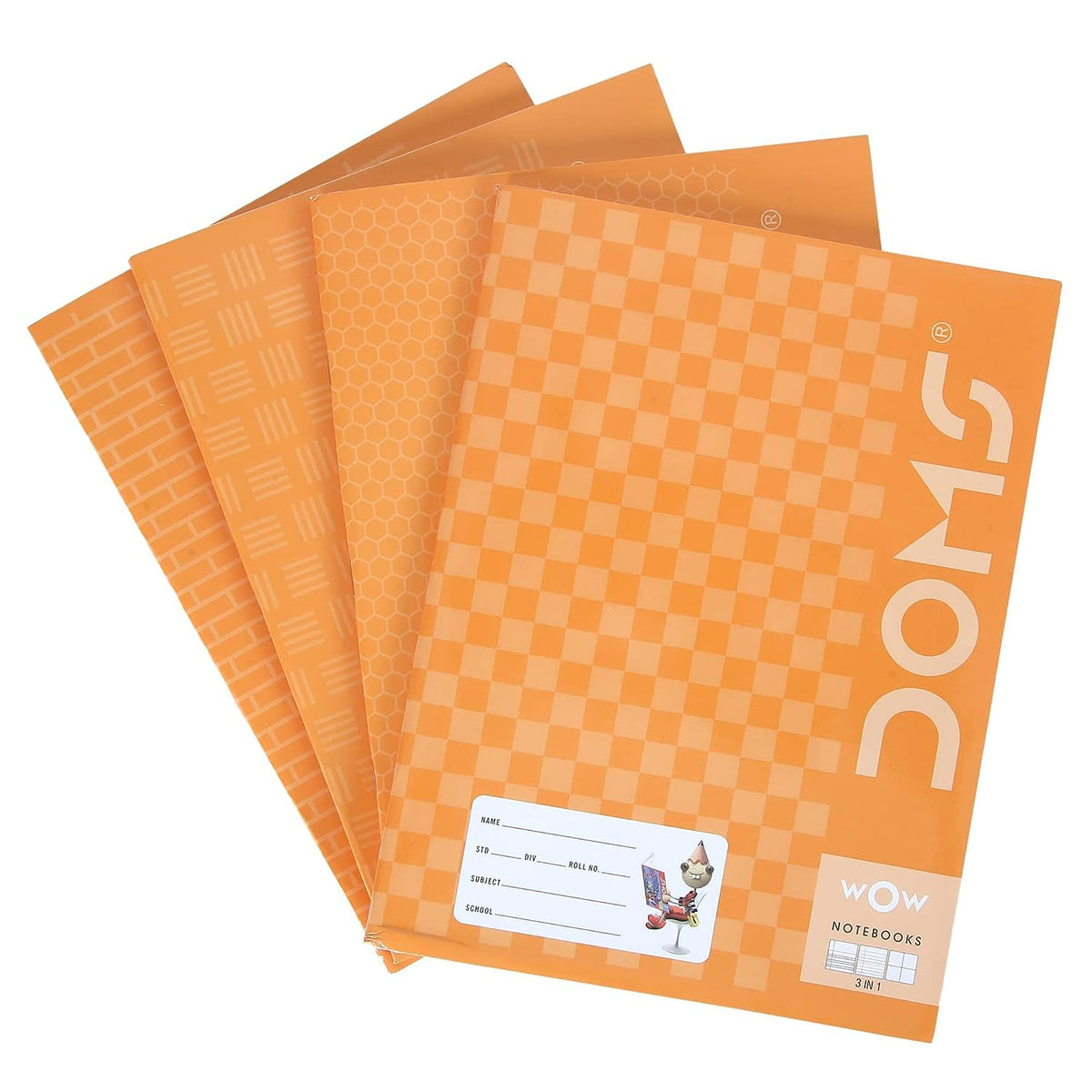 Doms Brown Cover Notebook | 3 In 1 (Dl/Rb/M.Sq) | Ruled | 57GSM | 172 Pages | 18 x 24 cm | Pack of 6