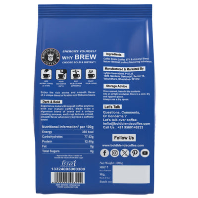 Bold Blends Cafe Special Blend 1 kg Instant Coffee Powder | Strongest Caffeinated Coffee | (5 * 200g) Bag | Medium Roast | Premium Blend of Arabica & Robusta to Energize Yourself