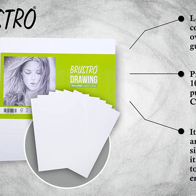 Brustro Artists' DRAWING PAPER 200GSM 100 SHEETS. Size 10 X 14 cm