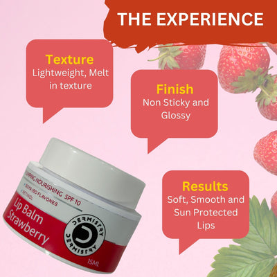 Dermistry Plumping Nourishing SPF10 Lip Balm Strawberry for Dry Dark Pigmented Chapped Lips, Shea Butter, Retinol, Coconut Oil, Moisturization Plumping, Glossy Finish Soft Pink Lips Women 15ml