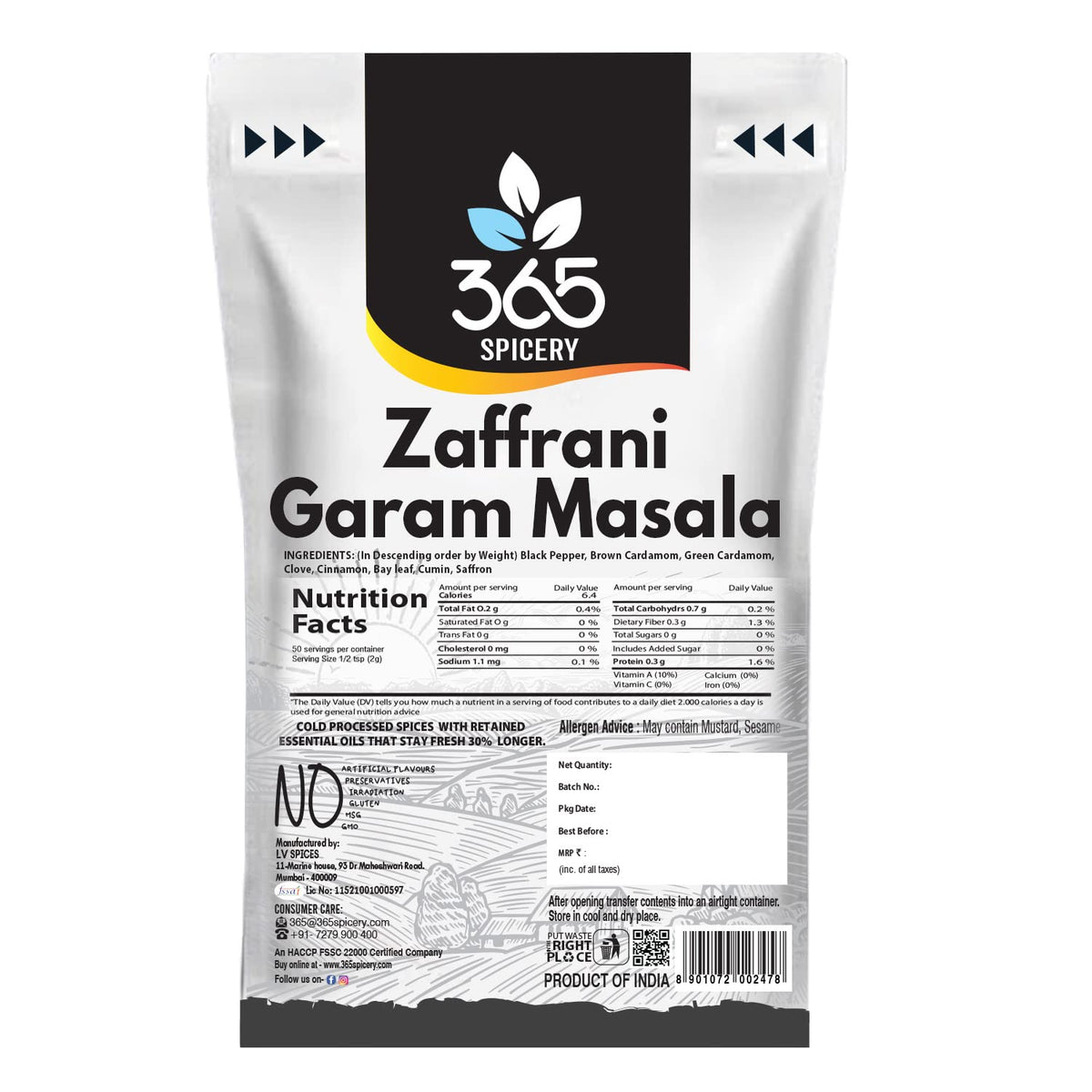 365 SPICERY Zaffrani Garam Masala | Aromatic Saffron Spice Blend for Warm and Flavorful Dishes | 100% Natural, Preservative-Free - 200 gm