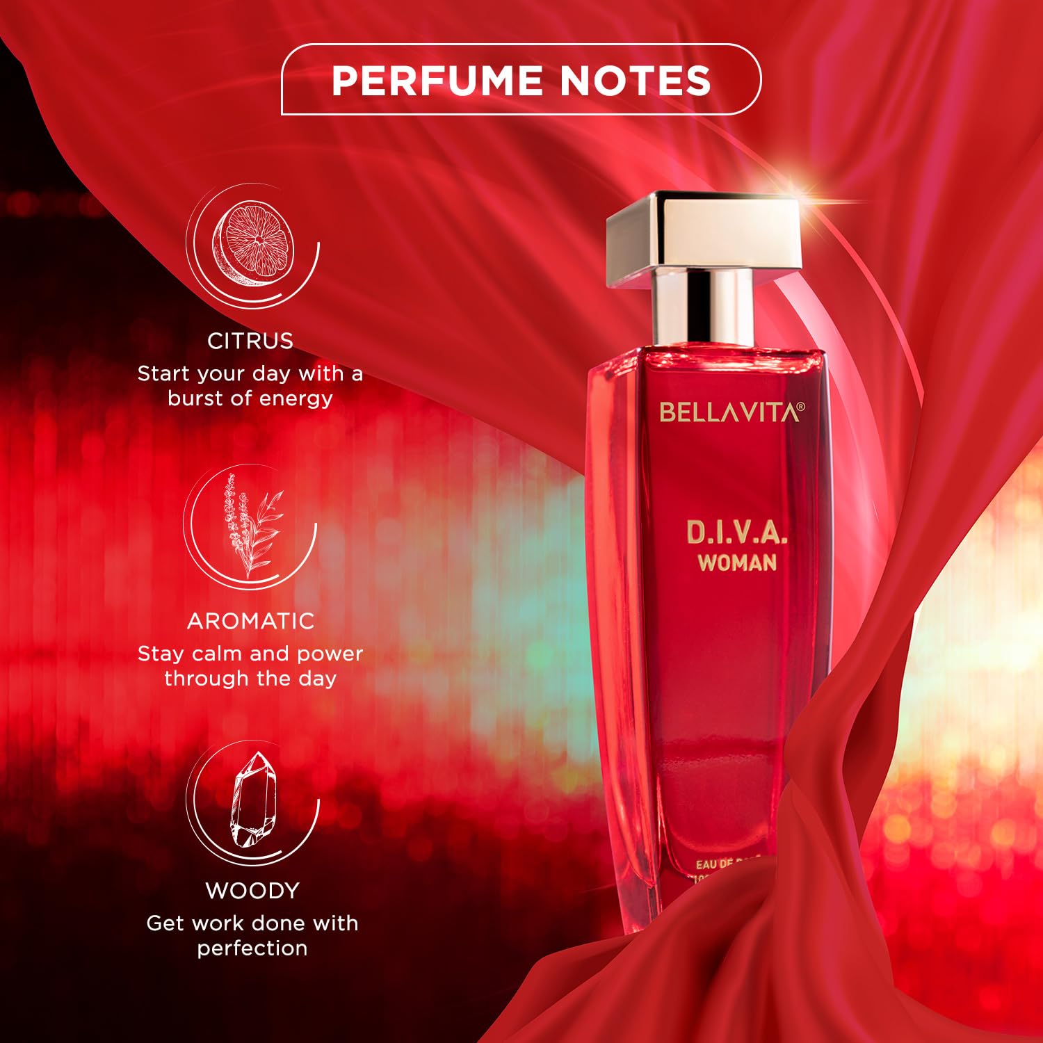 Bella Vita Luxury DIVA Eau De Parfum Perfume with Bergamot, Jasmine, Vanilla, Patchouli|Premium, Long Lasting Floral & Musky Fragrance for Women 100ML