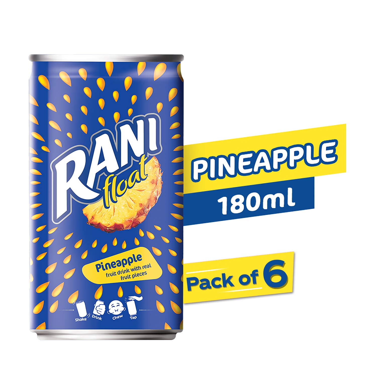 Rani Float - Pineapple - Can - Pack of 6 X 180 Ml, Vegetarian