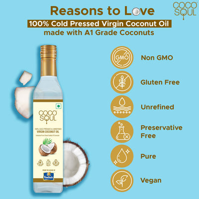 Coco Soul Cold Pressed Unrefined Virgin Coconut Oil | 60% MCT | Multipurpose Usage | Daily Cooking| Keto Friendly | Naturally Cholesterol Free | A1 grade real coconut | From Makers of Parachute 500 ml