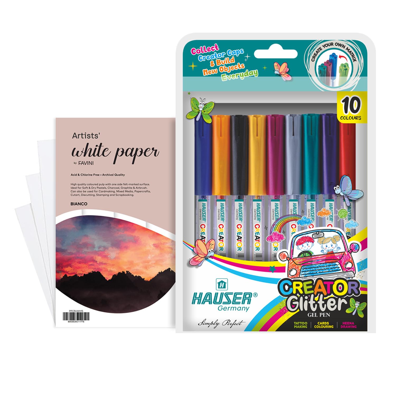 Hauser Creator Glitter Gel Pen With 6X6 Inches Colorissimi Paper Combo ...