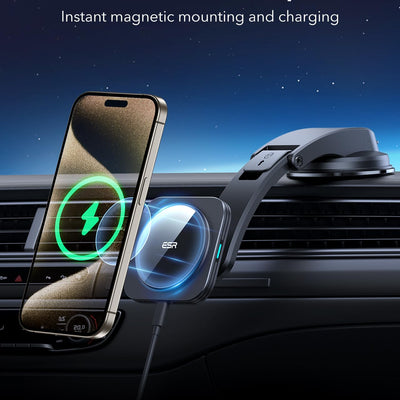 ESR Dashboard MagSafe Car Mount Charger, Compatible with MagSafe Car Charger, Magnetic Car Phone Holder for iPhone 16/15/14/13/12 Series & Galaxy S25, Fast Charging, Black