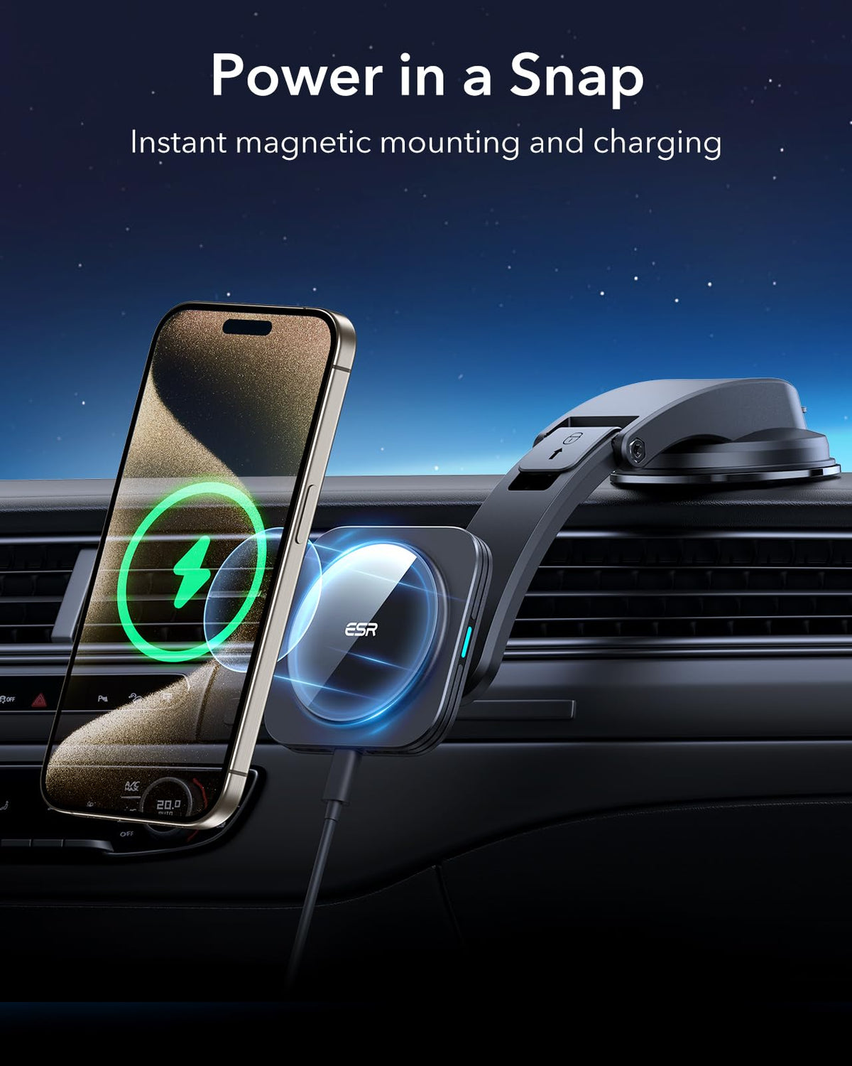 ESR Dashboard MagSafe Car Mount Charger, Compatible with MagSafe Car Charger, Magnetic Car Phone Holder for iPhone 16/15/14/13/12 Series & Galaxy S25, Fast Charging, Black