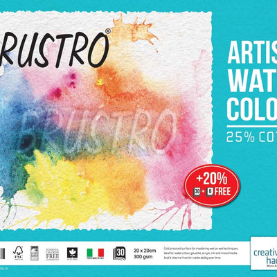 Brustro Watercolour Papers CP 300 GSM 20CM X 20CM (Pack of 30+6 Sheets)