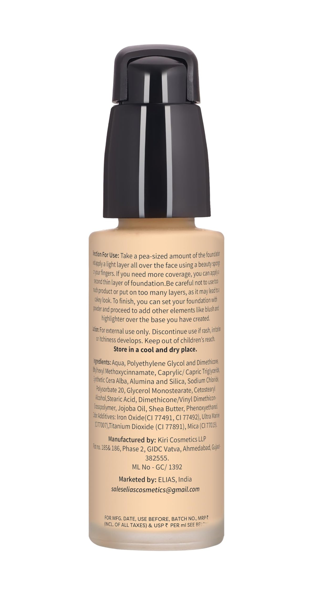 ELIAS Liquid Foundation - 30 ml Water Resistant Lasts Up to 10 Hrs Super Matte Walnuts Meduim Netural Undertone Full Coverage Long Wear Illuminating (Natural)