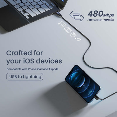 Ambrane Lightning Standing cable, 12W Fast Charging, Perfect for Holding Mobile while Charging/Binge-Watching & 480 Mbps Data Sync Cable for iPhone, iPad, AirPods - 1.5m (ABSL-15 Black)