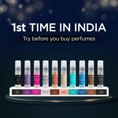 Bella Vita Luxury Trial Pack of 10 x 5ml Pocket Perfumes for Men Women Unisex Fragrance Mix of EDP, EDT & EDC Long Lasting Perfume Sweet, Floral, Woody, Musky & Spicy